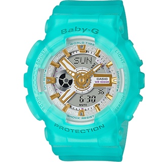 【CASIO】卡西歐 BABY-G 夏日岸邊海玻璃系列雙顯錶-藍綠 BA-110SC-2A 台灣卡西歐保固一年