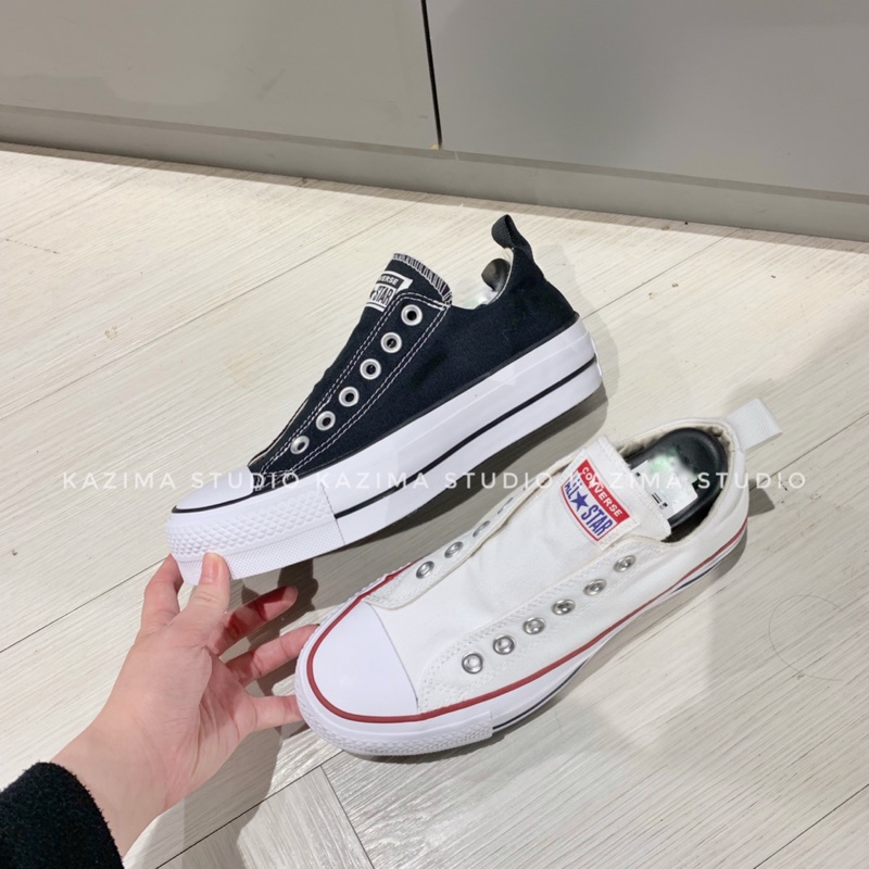 Kazima Converse All Star 帆布鞋 低筒 厚底 厚底鞋 懶人 懶人鞋 黑白 黑 黑色 白 白色