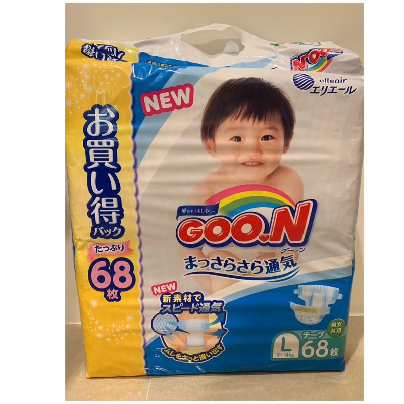 全新商品 日本境內大王阿福狗GOO.N 黏貼型紙尿布 L號增量68片/包 日本製