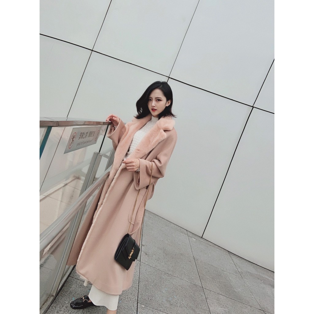 鹿少女 Max Mara 黑標系列浮雕logo Atelier 系列水波紋拼水貂山羊絨大衣秋冬新款風衣斗篷外套 蝦皮購物