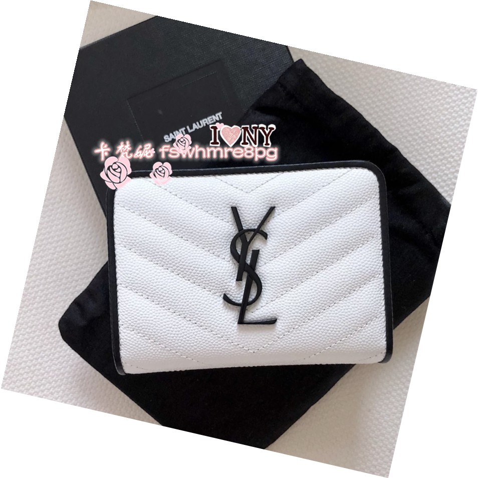 Saint Laurent Paris Ysl 白色 立體logo 真皮防刮壓紋中短夾皮夾錢包卡包 蝦皮購物