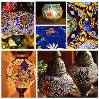 陽光 菱形馬賽克瓷磚 diy 土耳其燈 臺燈 蒂凡尼 云母彩色 玻璃裝飾 燭臺 手工材料包 #0