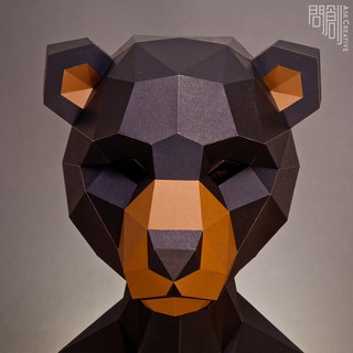 問創設計 DIY手作3D紙模型 禮物 面具 頭套 面具系列 - 黑熊面具