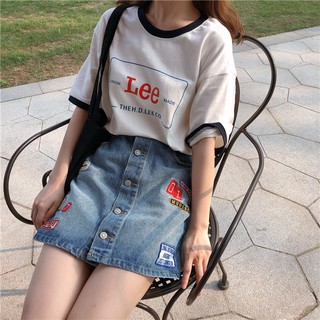 甜甜貓💕現貨#日單 LEE 日本限定款 100%純棉撞色LOGO印刷寬鬆T恤 四色 M/L 短袖上衣 情侶T