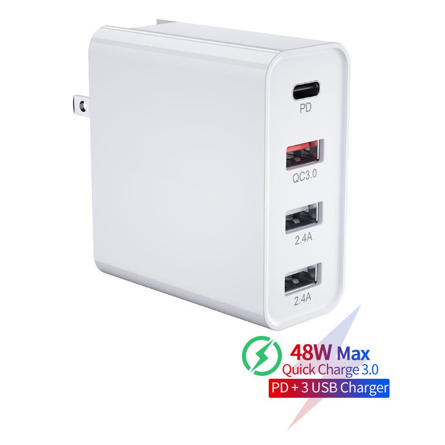 【台灣現貨】48W充電器 支持PD快充(單孔30W)、QC 3.0快充、雙USB共用5V 2.4A 支援蘋果快充