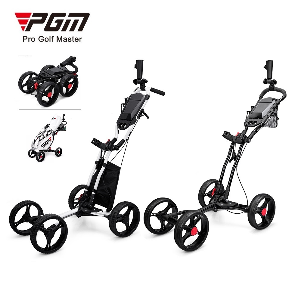 PGM GOLF 多功能四輪高爾夫球推車可折疊手推車帶手動制動系統和雨傘瓶架設計