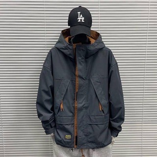 連帽工裝夾克上衣外套男韓版潮牌ins帥氣寬鬆拼色外套衝鋒衣風衣 防風 防水 機能 韓系