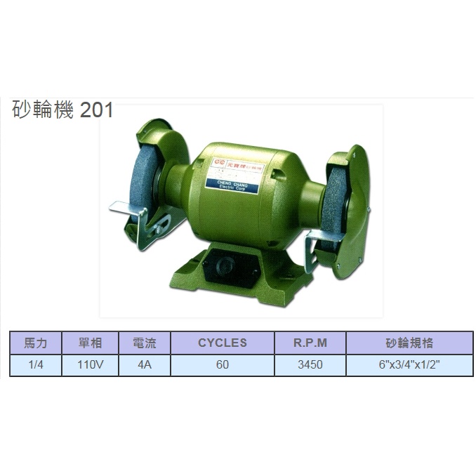 成昌電機社 〔元寶牌〕201 1/4HP桌上型砂輪機 （含運、含稅價）