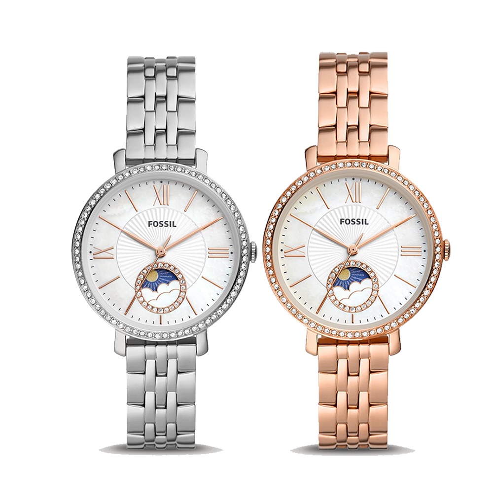 Fossil Sun Moon晶鑽不鏽鋼帶錶 Jacqueline月相錶女錶ES5164 公司貨36mm ES5165