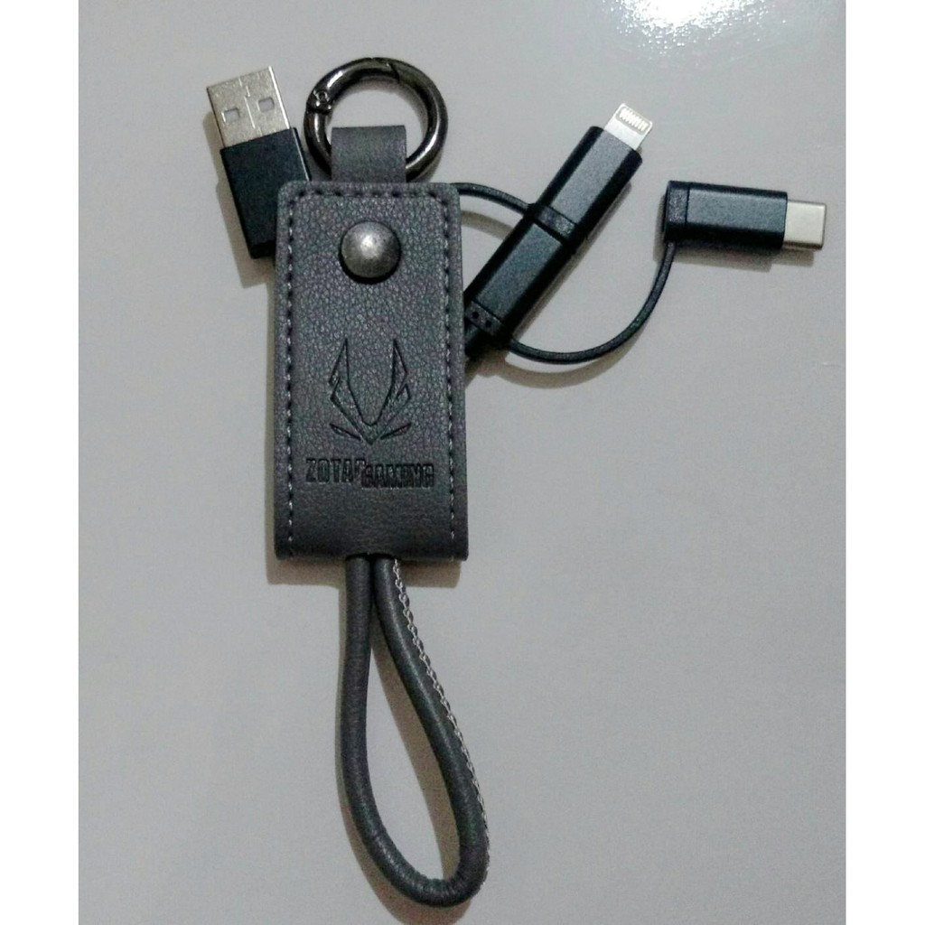 Zotac Gaming 三頭 Type-C/Micro USB 充電傳輸線 鑰匙圈 附收納袋