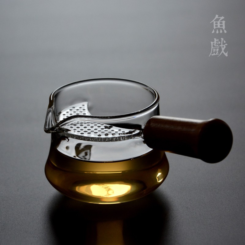 《茶望堂》  宜龍側把過濾加厚玻璃公道杯茶漏一體耐熱煮茶壺茶海分茶器