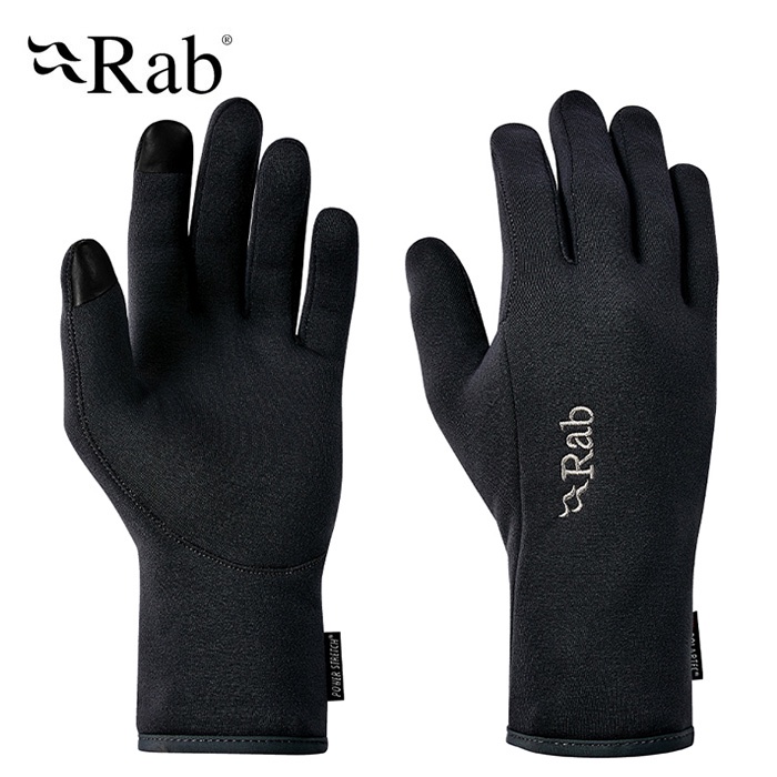 【Rab 英國】Power Stretch Contact Glove 保暖刷毛觸控手套 男 黑色 (QAH-55)