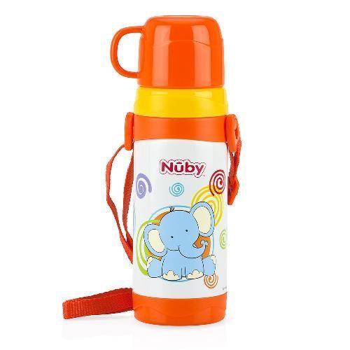 Nuby 不銹鋼真空背帶水壺(杯蓋)360ML-拉拉象[免運費]