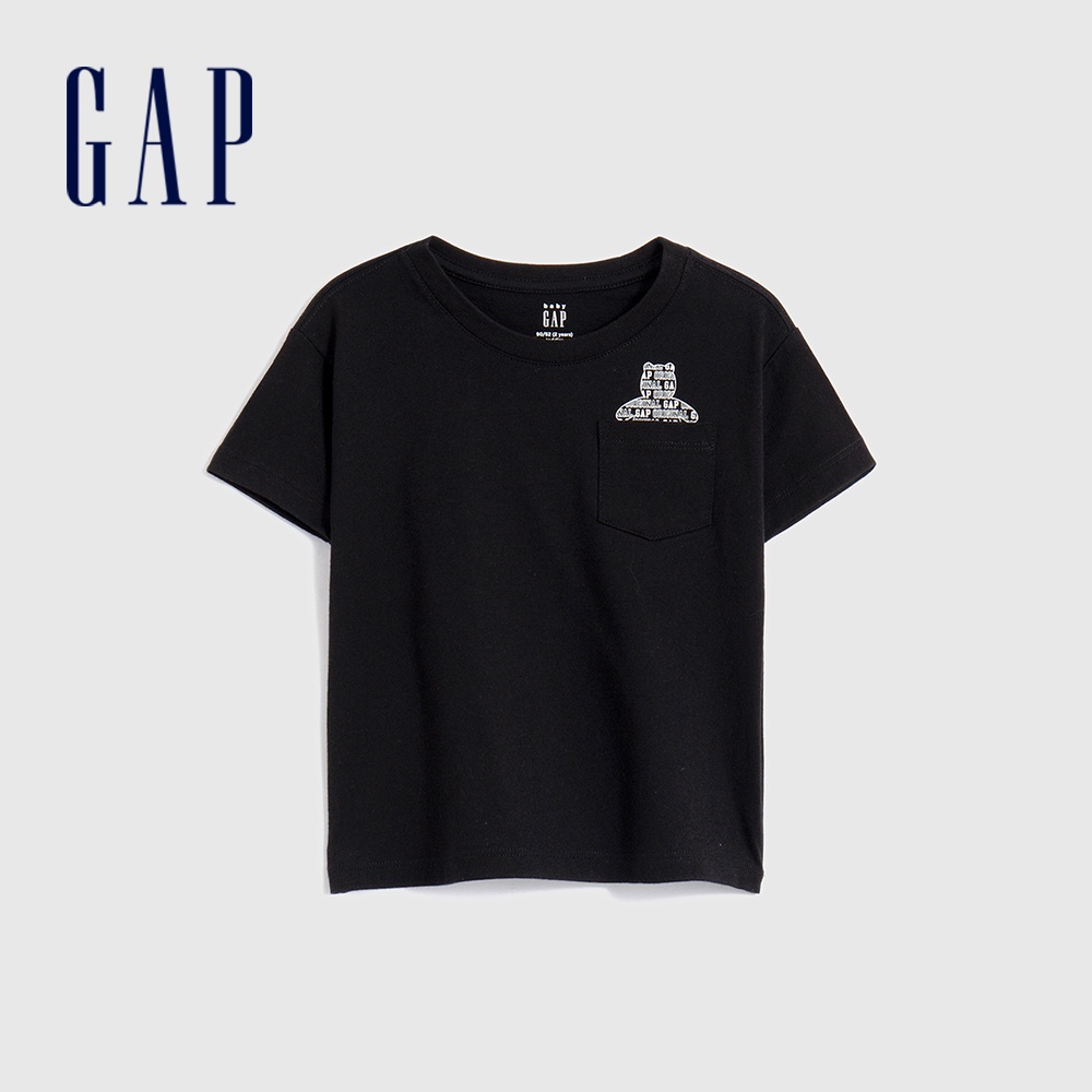 Gap 幼童裝 Logo小熊短袖T恤 厚磅密織親膚系列-黑色(858563)