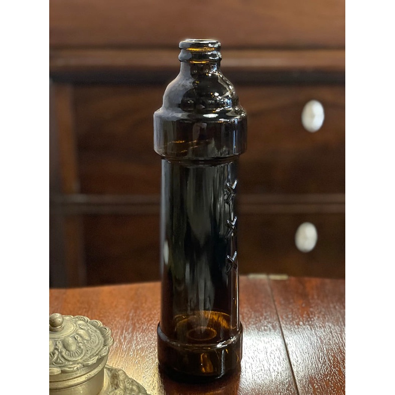 #19世紀 比利時手工凸面徽飾琥珀色老玻璃瓶/花瓶 #922094