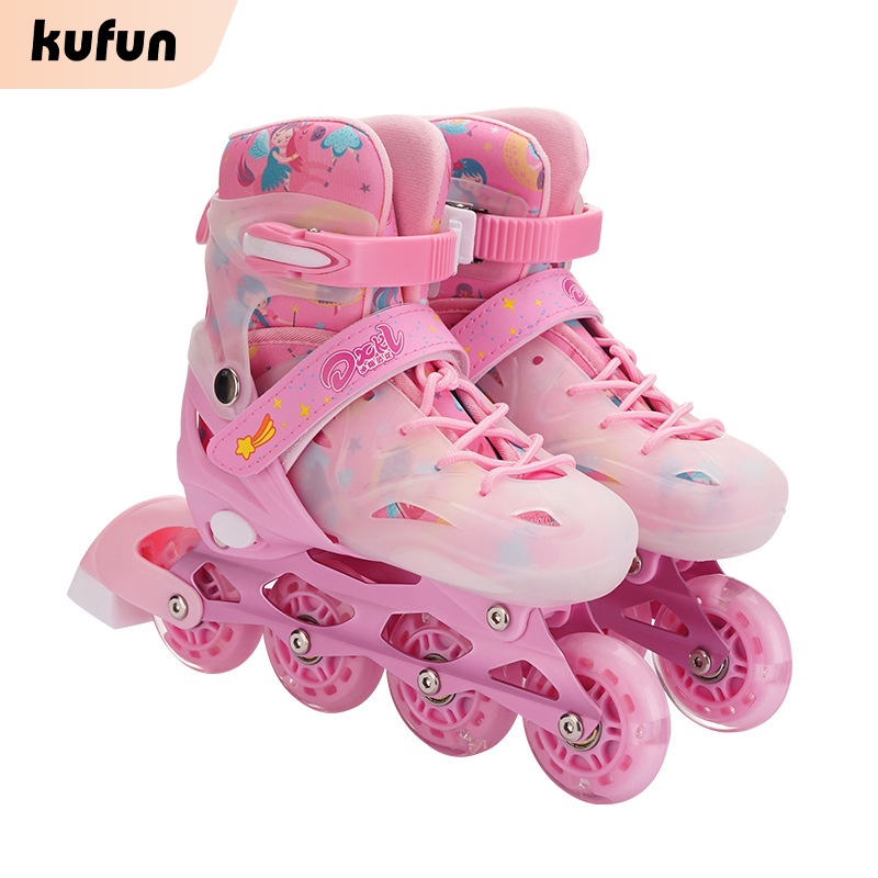 酷峰KUFUN兒童溜冰鞋 PU 全閃光輪防撞單排溜冰鞋可調溜冰鞋