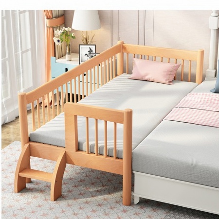 兒童拼接床 加寬神器延邊床 實木單人床 櫸木嬰兒床 拼接大床 帶護欄小床