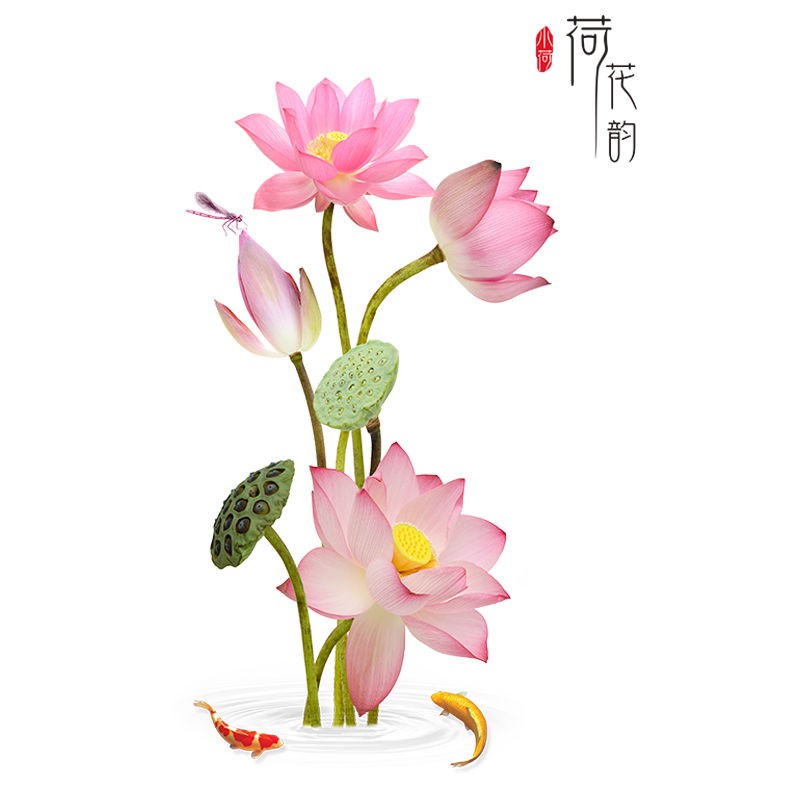 蓮魚荷花3d立體墻貼畫墻壁紙墻面墻畫房間裝飾品臥室貼紙自粘墻紙 阿布 蝦皮購物