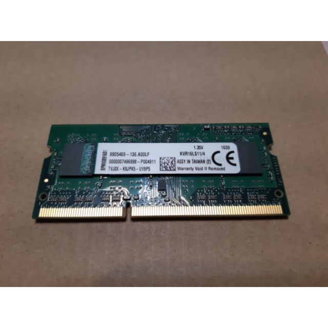 Kingston 4GB DDR3L 1600筆記型記憶體(低電壓1.35V)終生保固