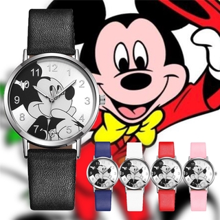 卡通米老鼠兒童手錶女士休閒皮革錶帶石英腕錶