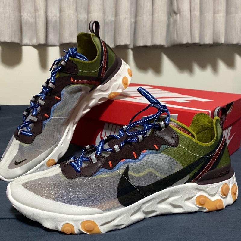 台灣未發售NIKE REACT ELEMENT 87 MOSS 米白咖啡綠/透明鞋 size: mens9.5