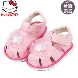 寶寶鞋/正版Hello Kitty 凱蒂貓蕾絲邊兒童可拆卸式嗶嗶鞋.涼鞋(818105)粉13-15號