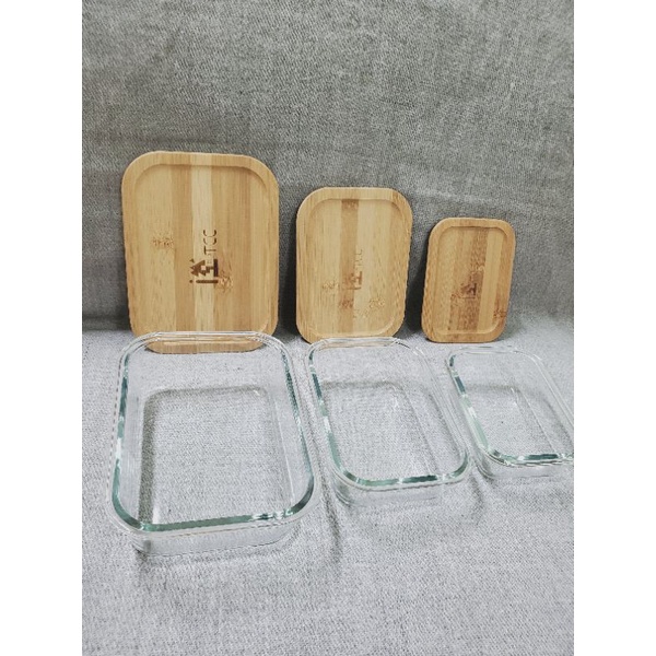 現貨❤竹蓋環保玻璃保鮮盒 3件組  玻璃保鮮盒 便當盒 餐盒 台泥股東會紀念品 中橡股東會紀念品 廚房用品。。