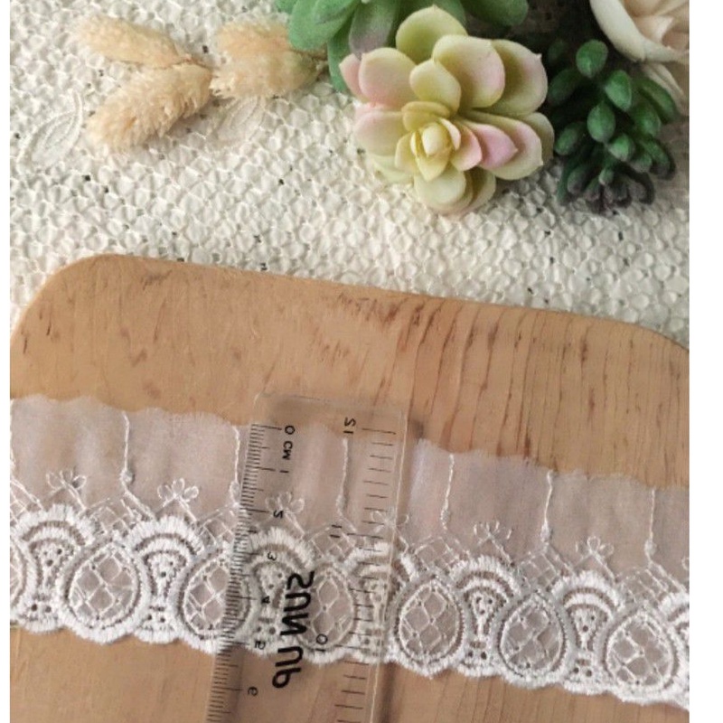 [雅蕾坊]花邊輔料DIY-5cm圓葉白色珍珠紗蕾絲.diy手作.手工輔料