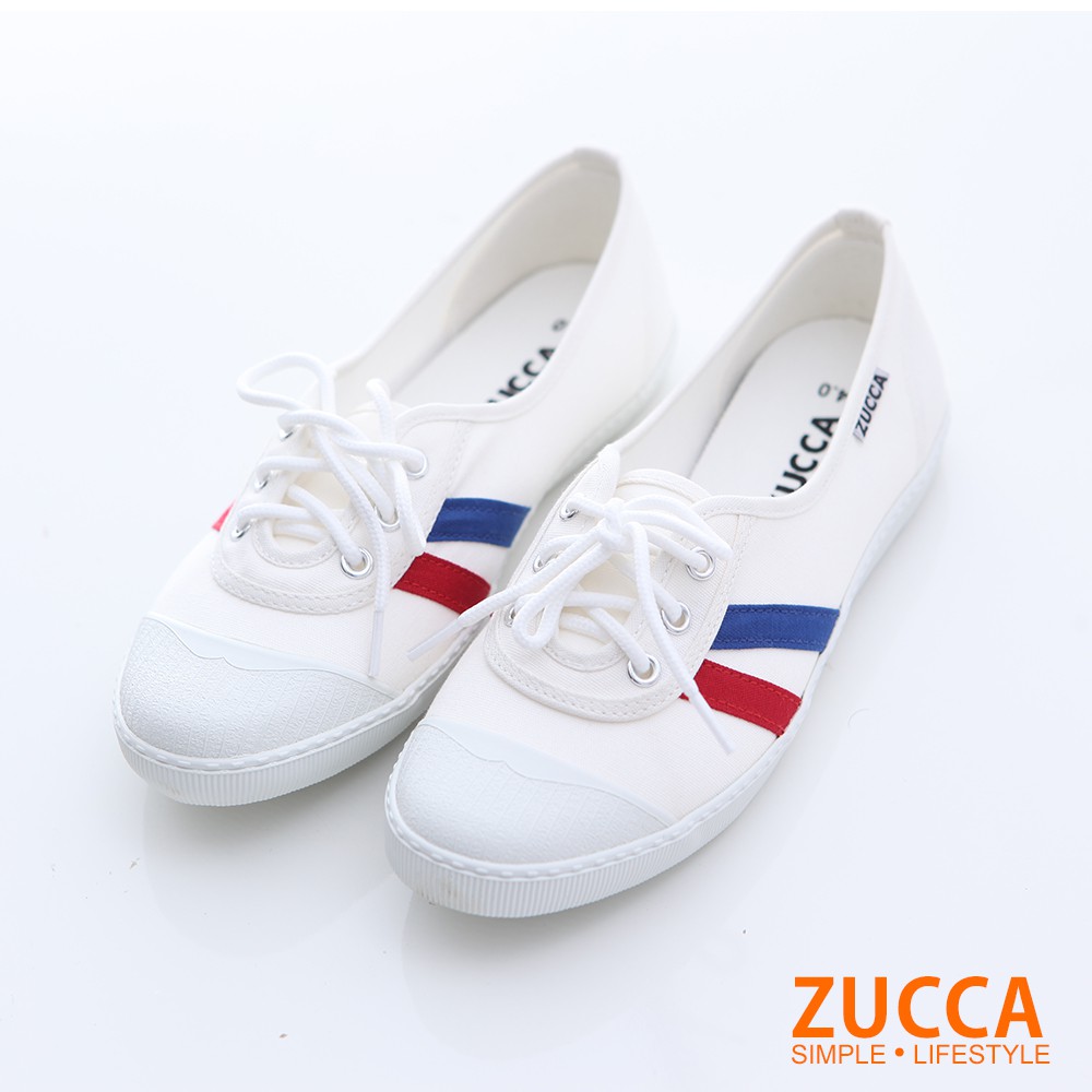 【ZUCCA】日系綁繩拼橫紋平底鞋-z6616we-白