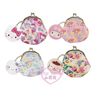 ♥小玫瑰日本精品♥三麗鷗HelloKitty美樂蒂布丁狗大耳狗小碎花鄉村風口金包零錢包 icash ~8