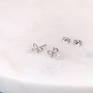 Aru 輕珠寶💎 微型珠寶 18k金（白）蝴蝶結 耳環 Akoya天然珍珠。日本製👍🏻GE002000