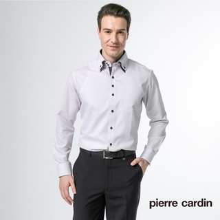 【pierre cardin 皮爾卡登】男襯衫 合身版魅力熱銷長袖襯衫 白底紫點(31852-21)