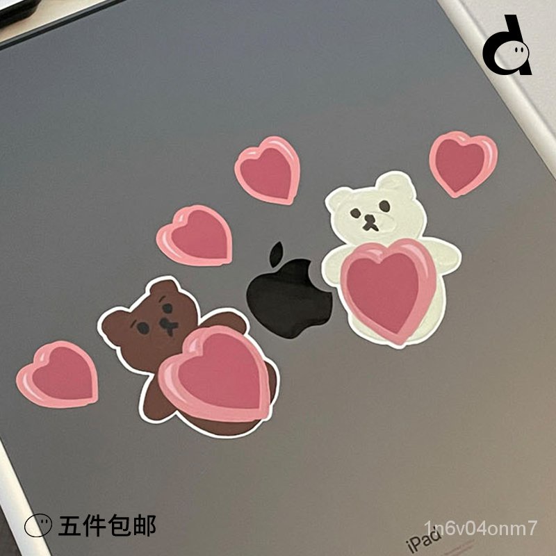 韓國文創 Duye度也韓國mazzzzy新款小熊桃心貼紙貼畫背景卡手機裝飾手帳 滿499出貨 蝦皮購物