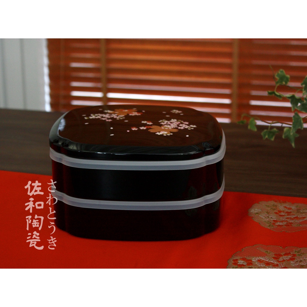 +佐和陶瓷餐具批發+【櫻小町二段重-日本製漆器XL11013-7】日本製 漆器 重箱 便當盒 糖果盒 二段重
