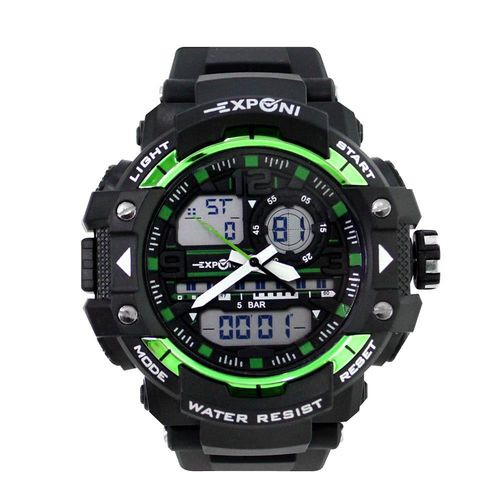EXPONI 3251 個性沉穩運動電子雙顯手錶(闇黑騎士)綠色