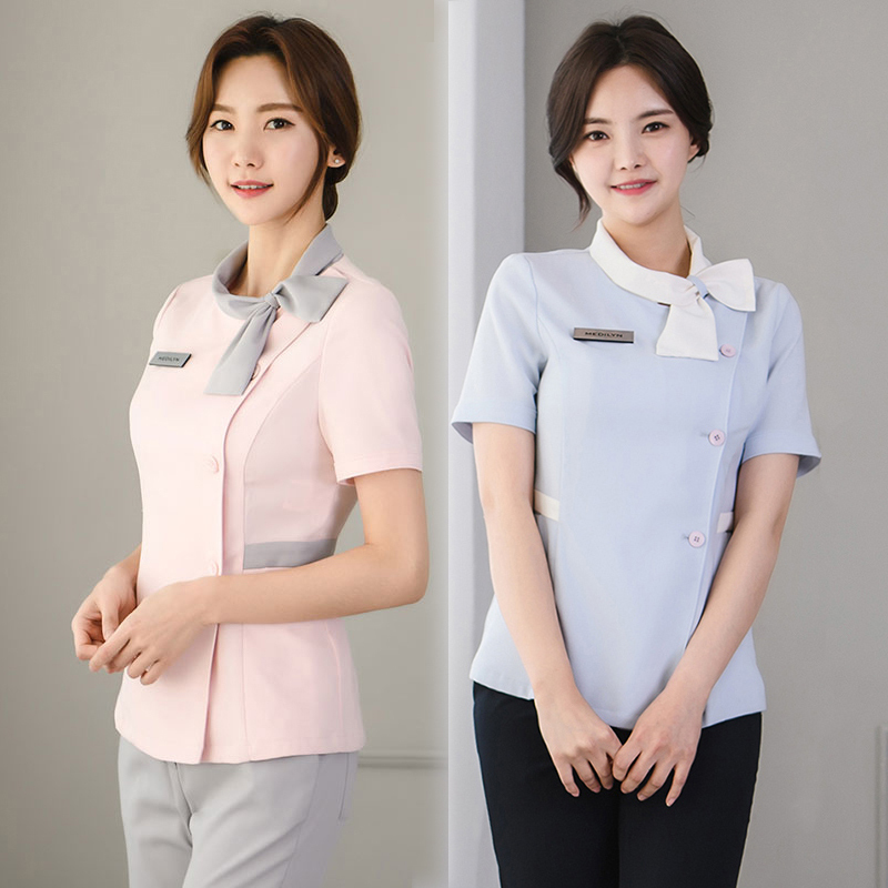 億美韓版美容院美容師工作服紋繡美甲美髮師服裝夏裝職業套裝褲店長服 蝦皮購物