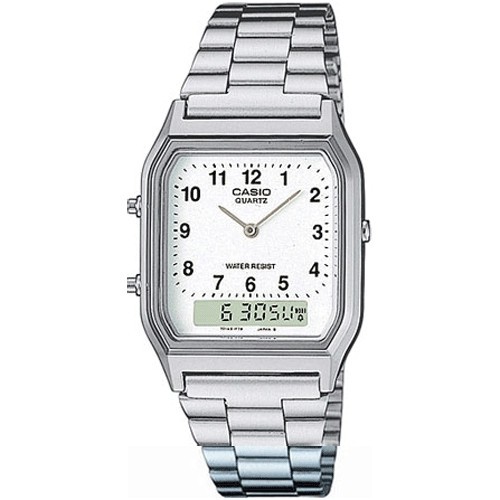 【CASIO】復古潮流商務雙顯錶-數字白面(AQ-230A-7B)正版宏崑公司貨