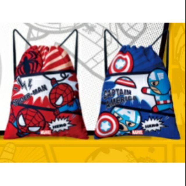 [小小唐]全家 超級英雄盃 英雄束口袋 漫畫帆布款 蜘蛛人 美國隊長 漫威英雄