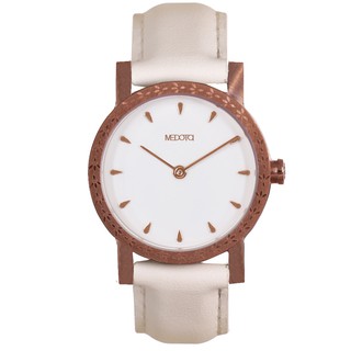 MEDOTA Autm系列簡約花邊米白色真皮手錶 \ AT-9601