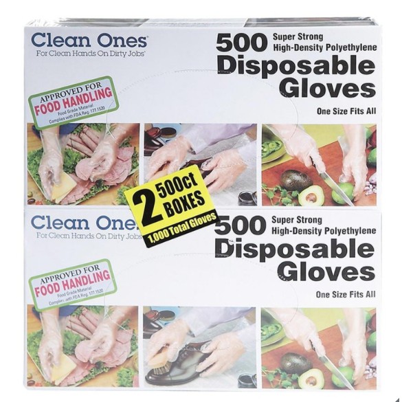 *好市多* Clean Ones 拋棄式塑膠手套 500入 X 2盒 防疫 料理 餐飲 家事 園藝 辦公 汽車修理