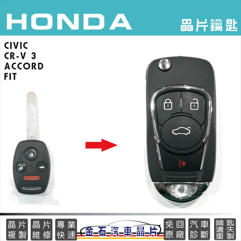 HONDA 本田 CIVIC CRV ACCORD FIT 汽車鑰匙晶片 打鎖匙 鑰匙拷貝 配晶片鎖 摺疊鑰匙改裝