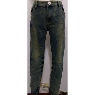 降價下殺【現貨】實拍👖CITY專櫃藍色復古水洗伸縮皺皺刷白後口袋帥氣設計超級顯瘦立體率性修長棉質直筒牛仔褲XL號