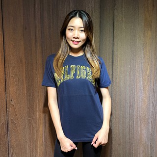 美國百分百【Tommy Hilfiger】T恤 TH 經典印圖 logo T-shirt 短袖 短T 女 深藍 H985