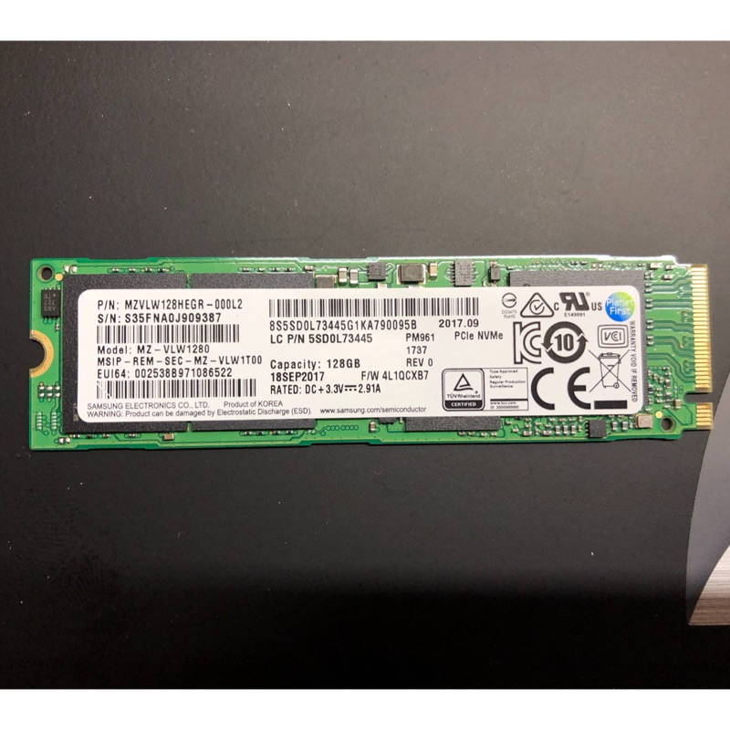 Samsung PM961 128G PCIE SSD M.2 NVME