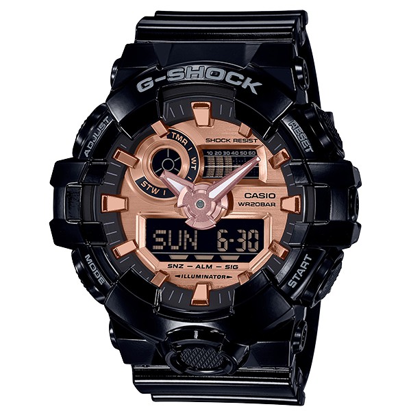 CASIO G-SHOCK 玫瑰金立體亮面雙顯錶GA-700MMC-1A