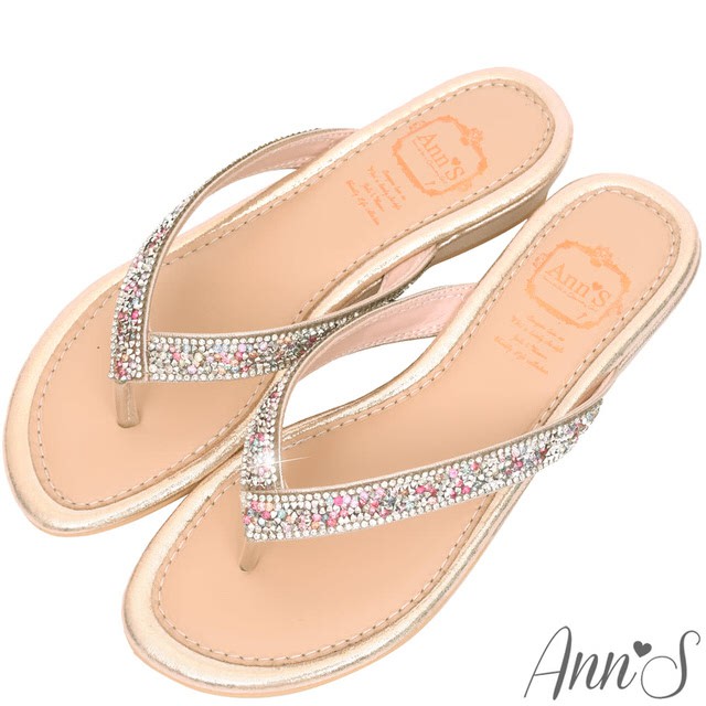 Ann‘S甜美滋味-閃耀排鑽夾腳涼拖鞋-金