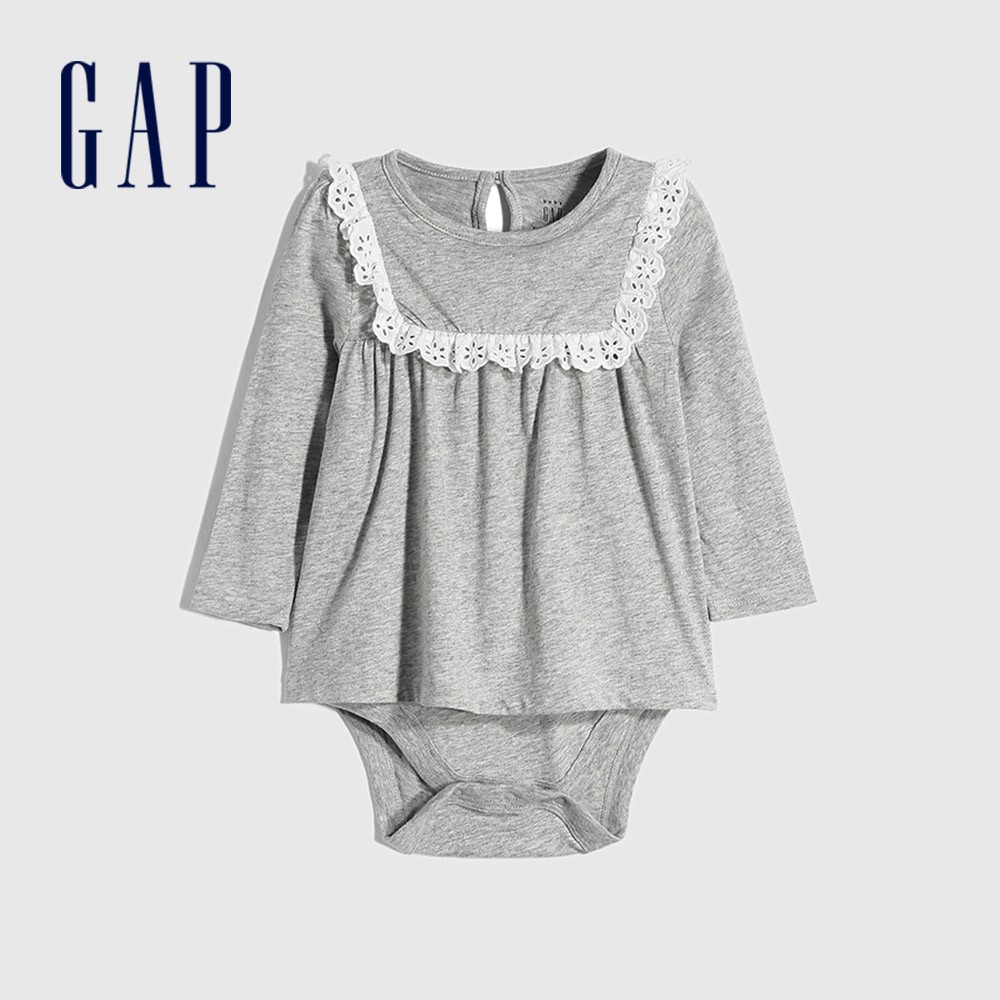 Gap 嬰兒裝 蕾絲邊包屁衣-灰色(650065)