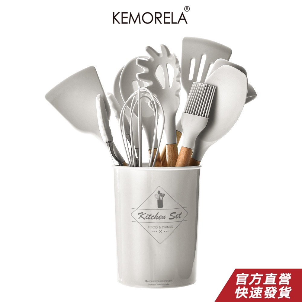 KEMORELA 白色耐熱矽膠廚具 烘焙用具套裝 不黏鍋廚具 矽膠廚具 鏟勺套裝 煎鏟 食物夾