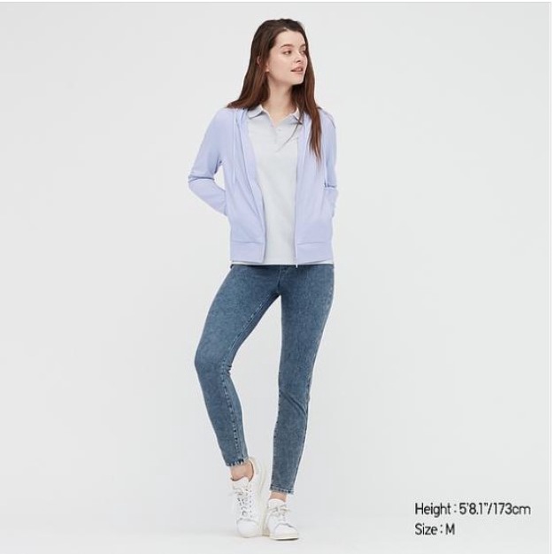 uniqlo 女裝 AIRism棉質抗UV連帽外套(長袖) 淡紫色 藍 XXL