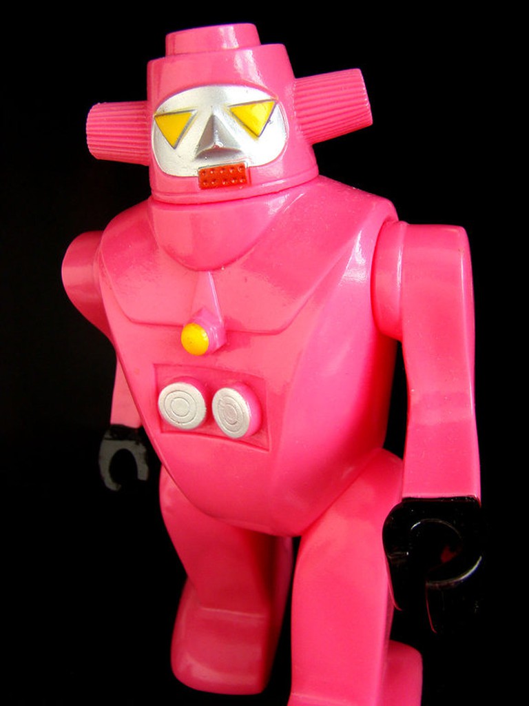 F-2 櫃 現狀品 ： MARUSAN ULTRA 怪獸系列 中膠 人間機器人 粉紅 　富貴玩具店